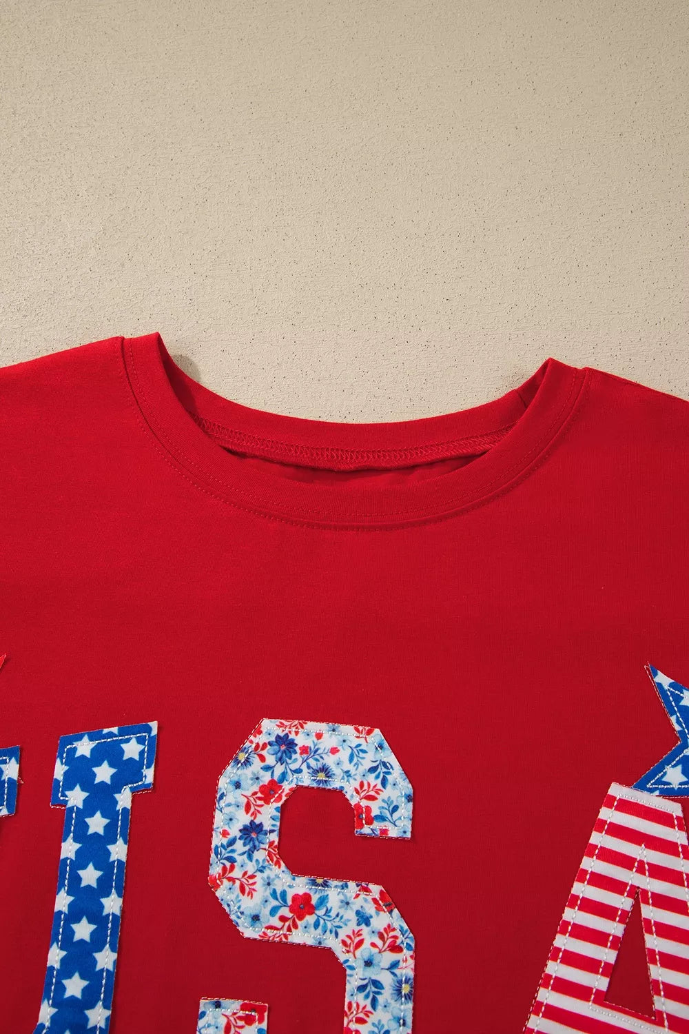 Patriotic USA Slogan Patch Embroidery Short Sleeve T Shirt