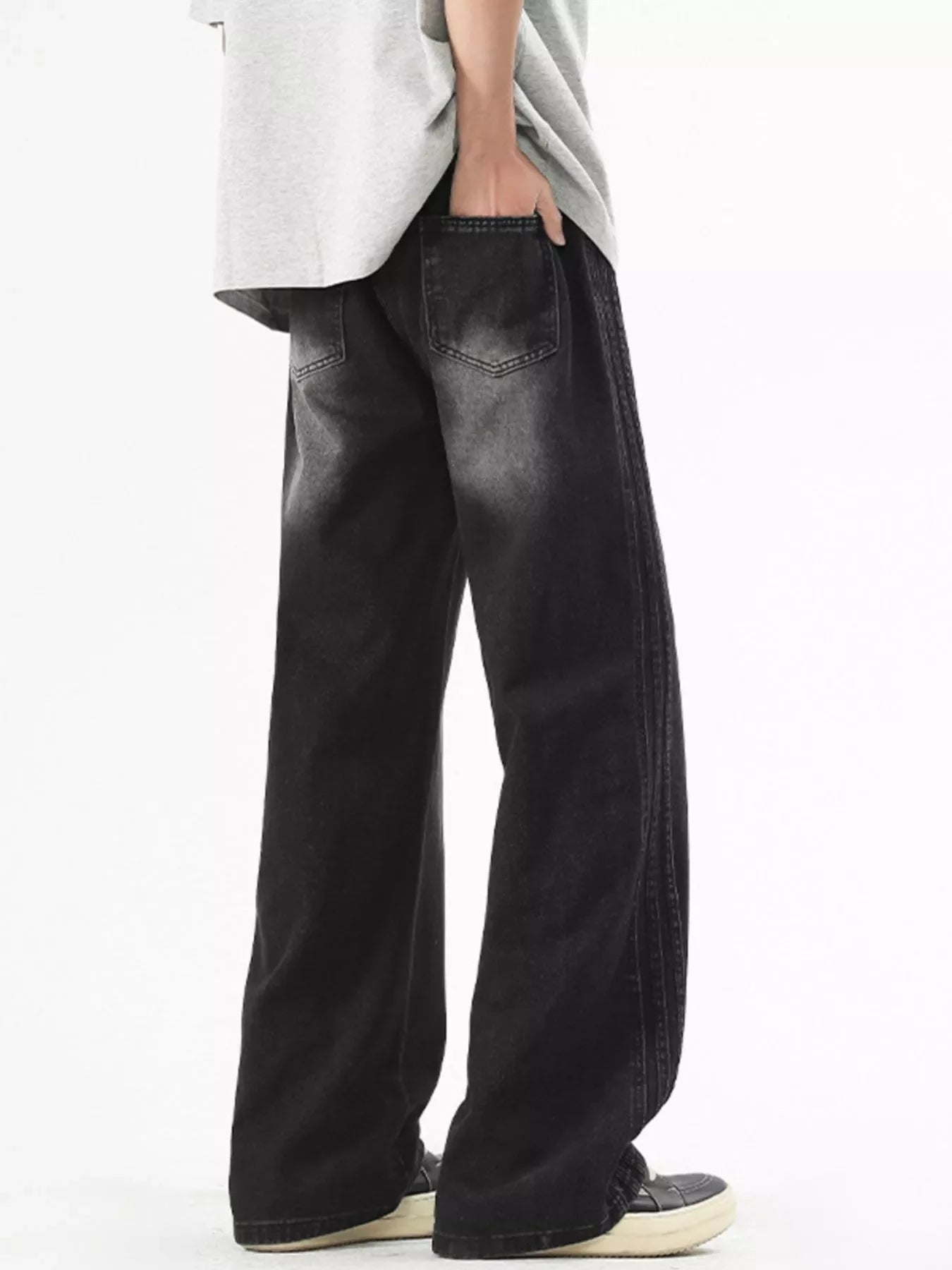 Men's Plus Size Vintage Wash Wide Leg Jeans