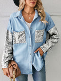 Leopard Patchwork Button Up Denim Shirt