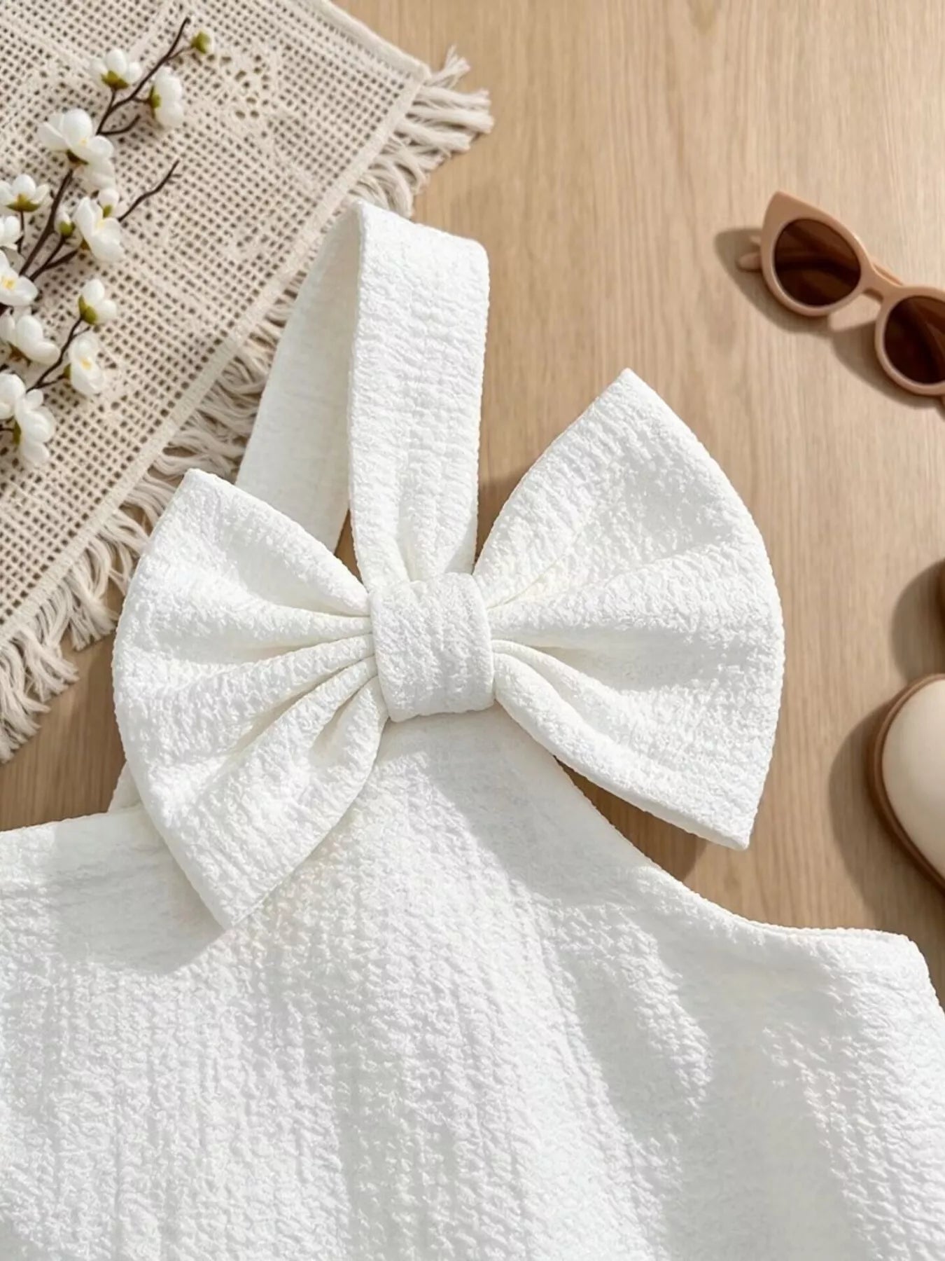 Children's Bowknot Decor Ruffle Hem Sleeveless Dress
