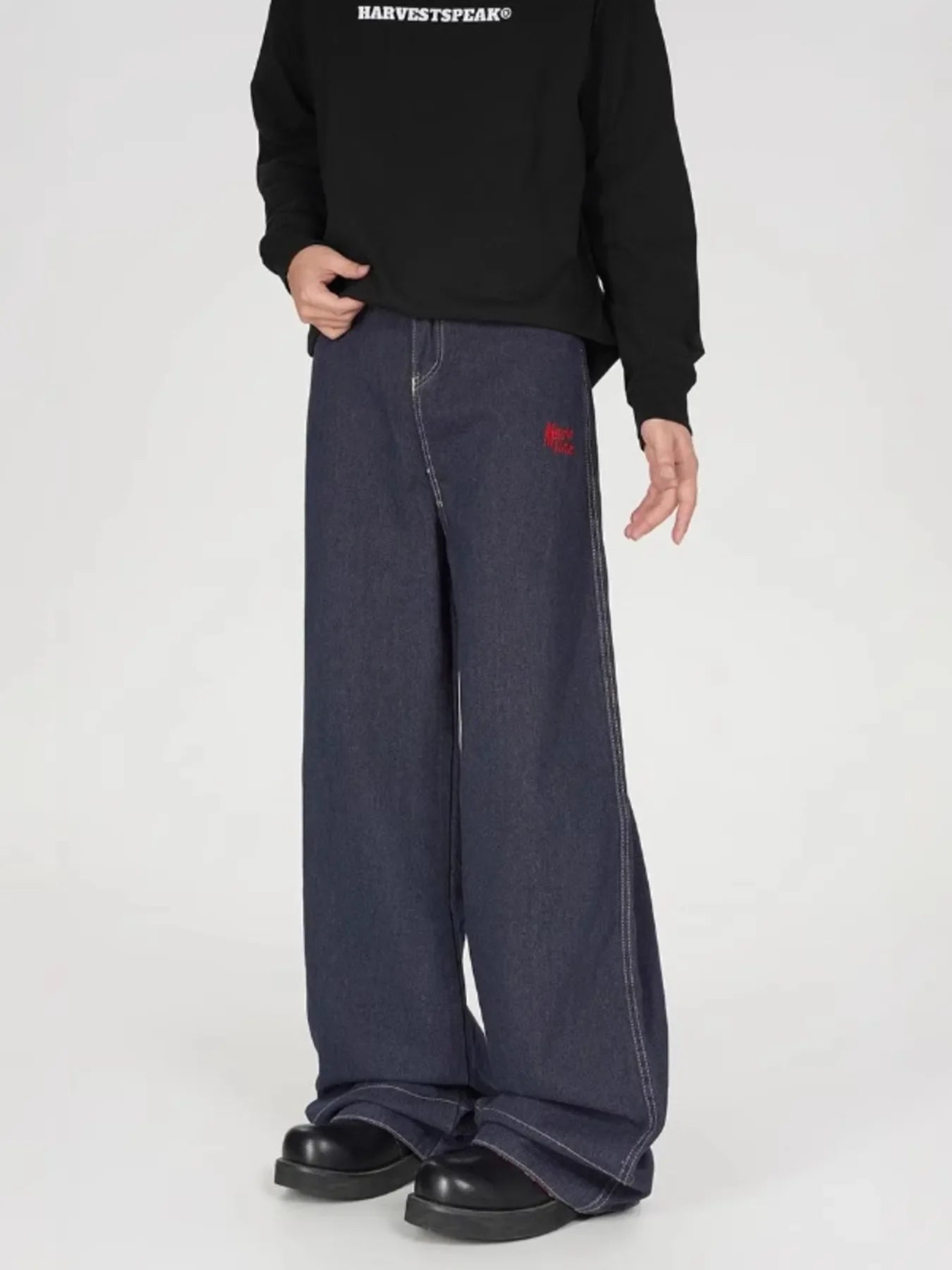 Men's Plaid Pocket Wide Leg Jeans