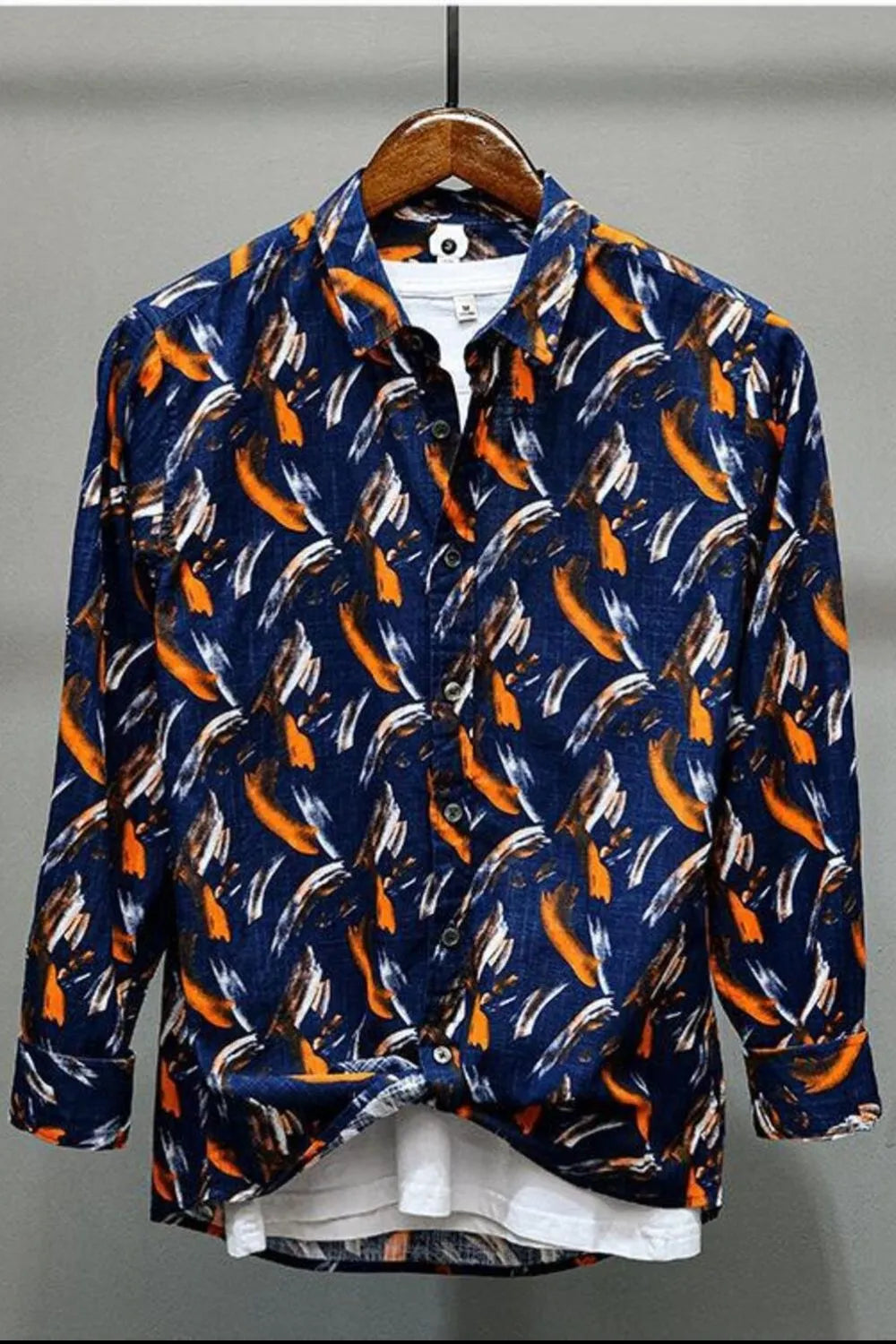 Men's Printed Button Up Long Sleeve Shirt