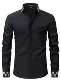 Men's Full Size Plaid Trim Collar Long Sleeve Shirt Plus Size
