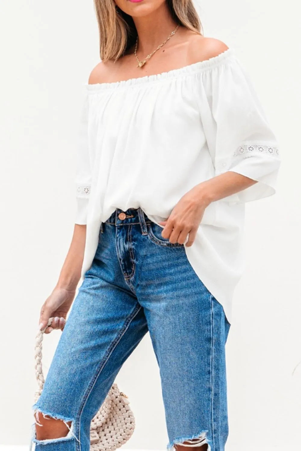Lace Detail Off-Shoulder Blouse