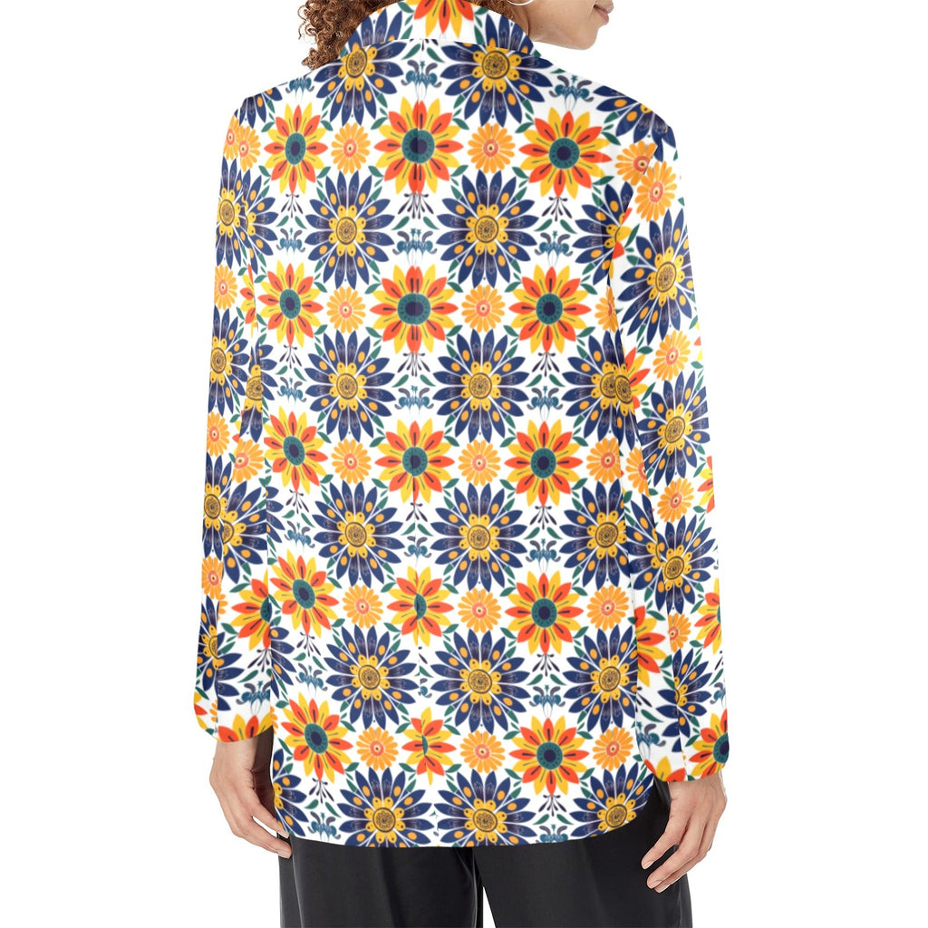 Baha Ranch Colores de Mexico Blue Yellow Mexican Floral Blazer