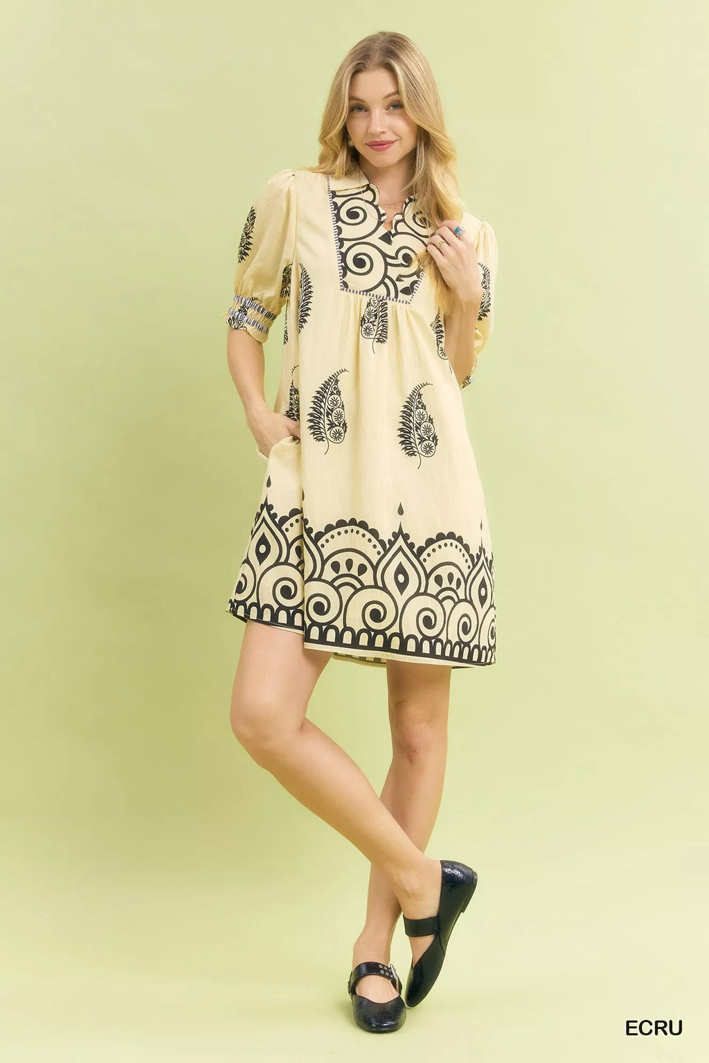 Umgee Paisley Mandala Print Babydoll Dress