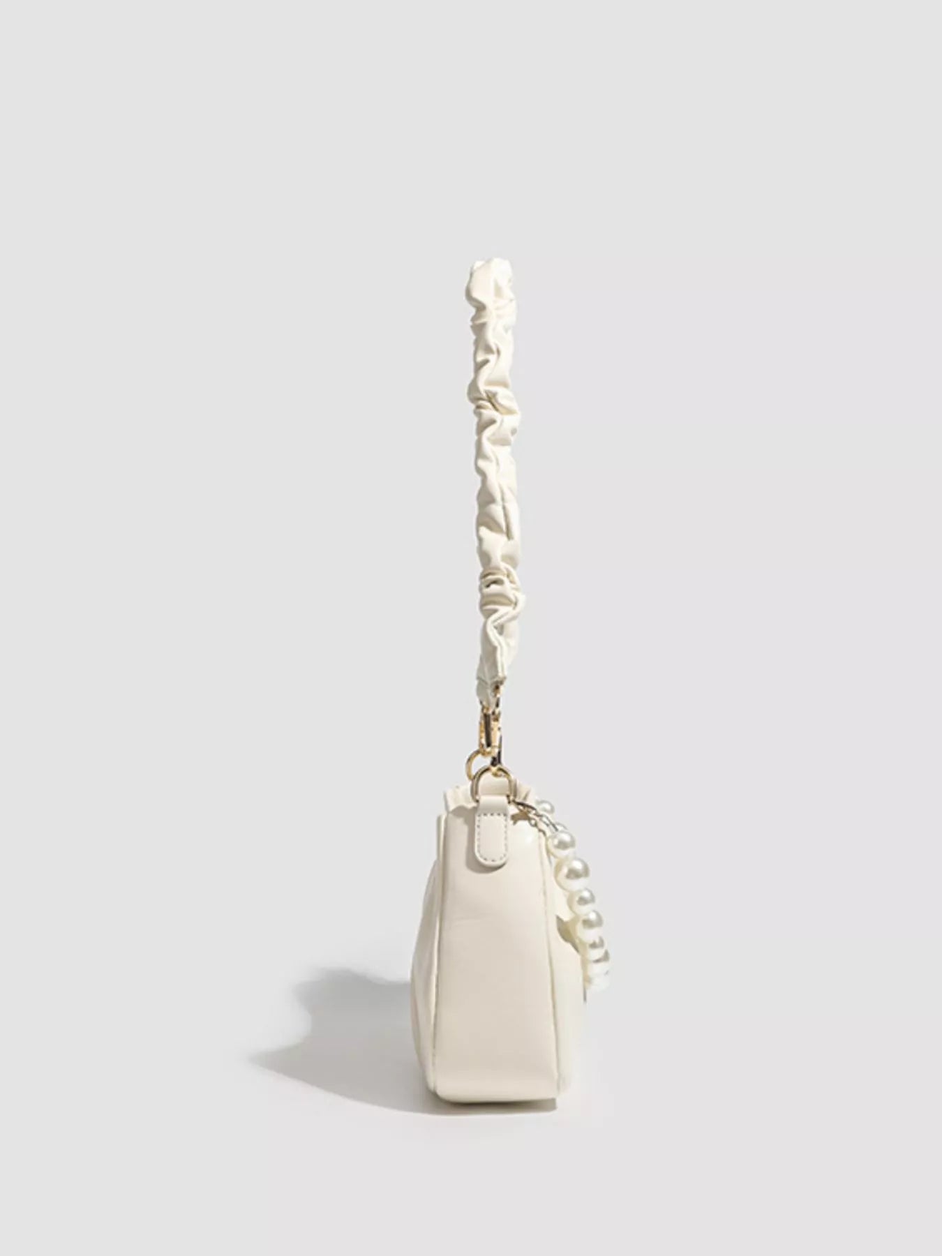 Ruched Handle Pearl Decor Crossbody Bag