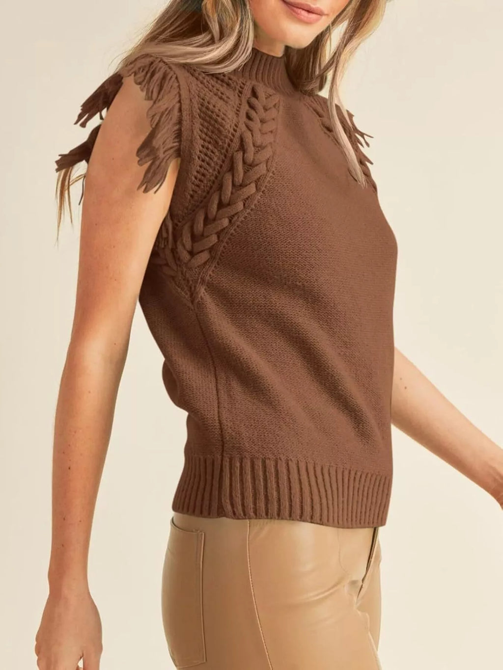 Braided Trim Fringe Sweater Top
