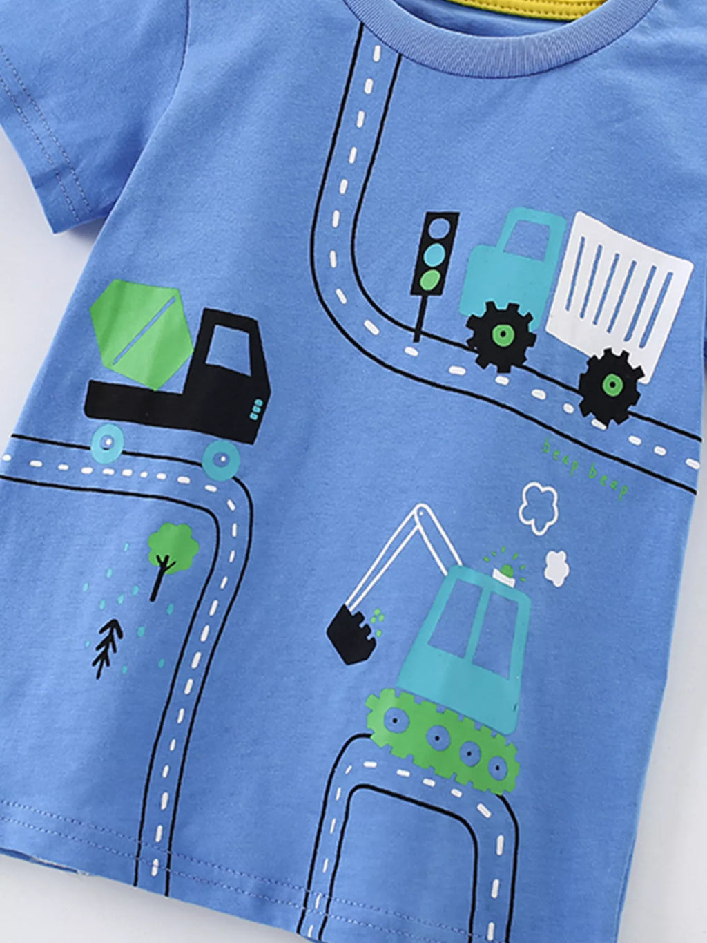 Children's Cartoon Construction Vehicle Print Short Sleeve T-Shirt