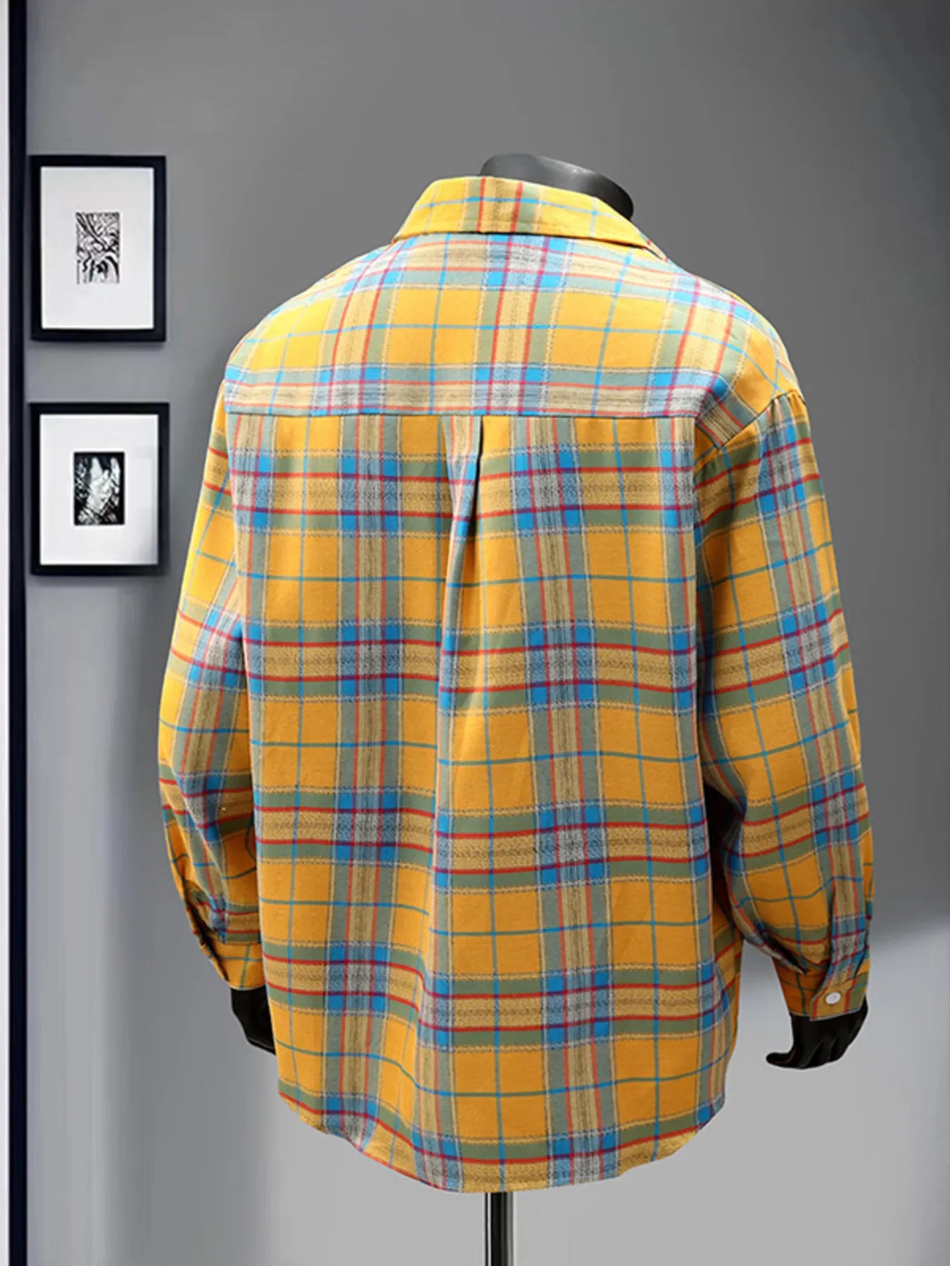 Men's Full Size Casual Plaid Long Sleeve Shirt Plus Size
