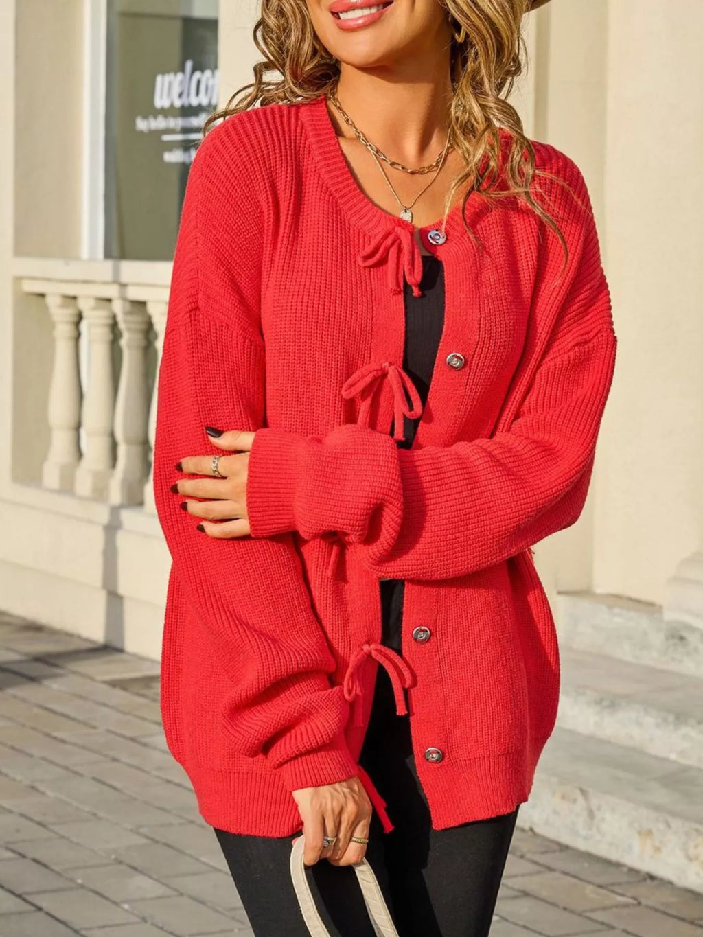 Ribbed Knit Bow-Tie Cardigan