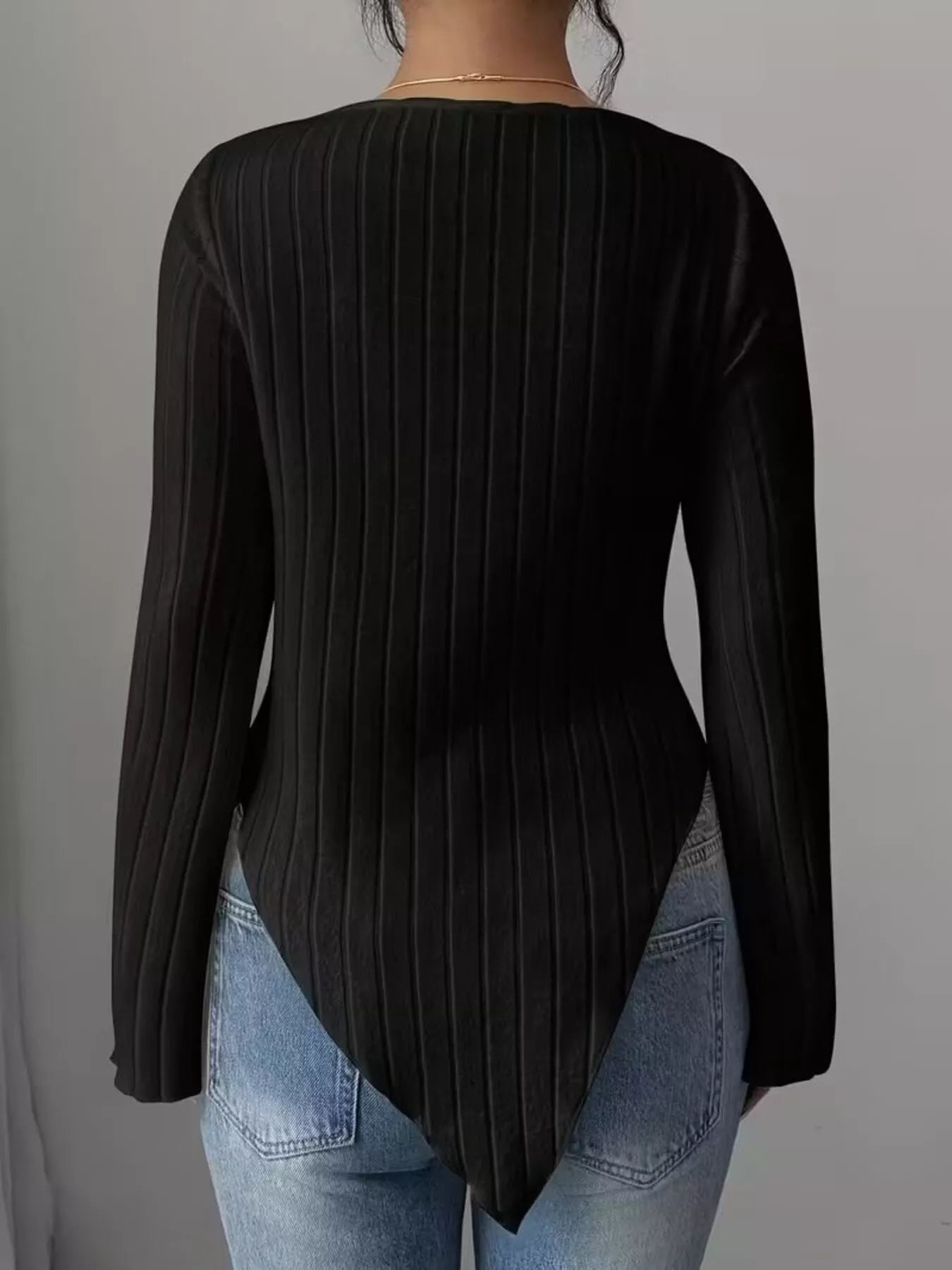 Cowl Neck Ribbed Knit T-Shirt