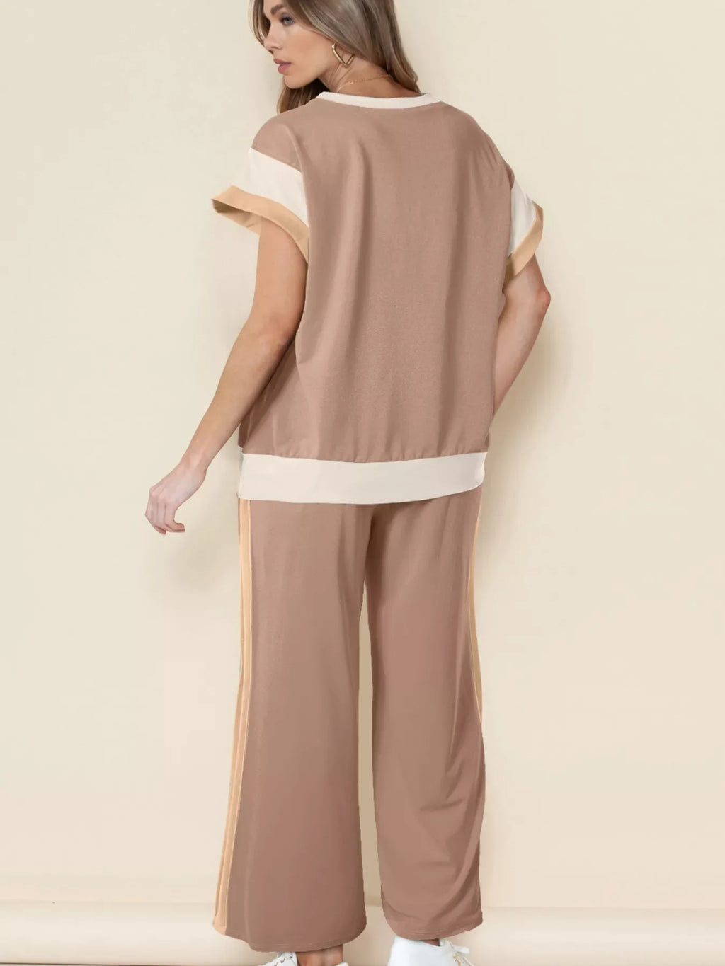 Color Block Detail Casual Two-piece Set