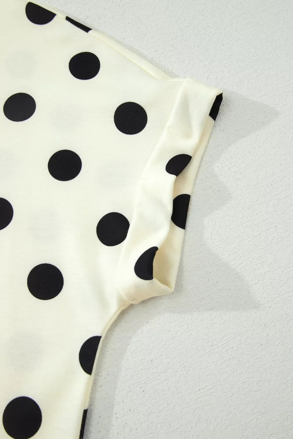 Polka Dot Mock Neck Short Sleeve Blouse