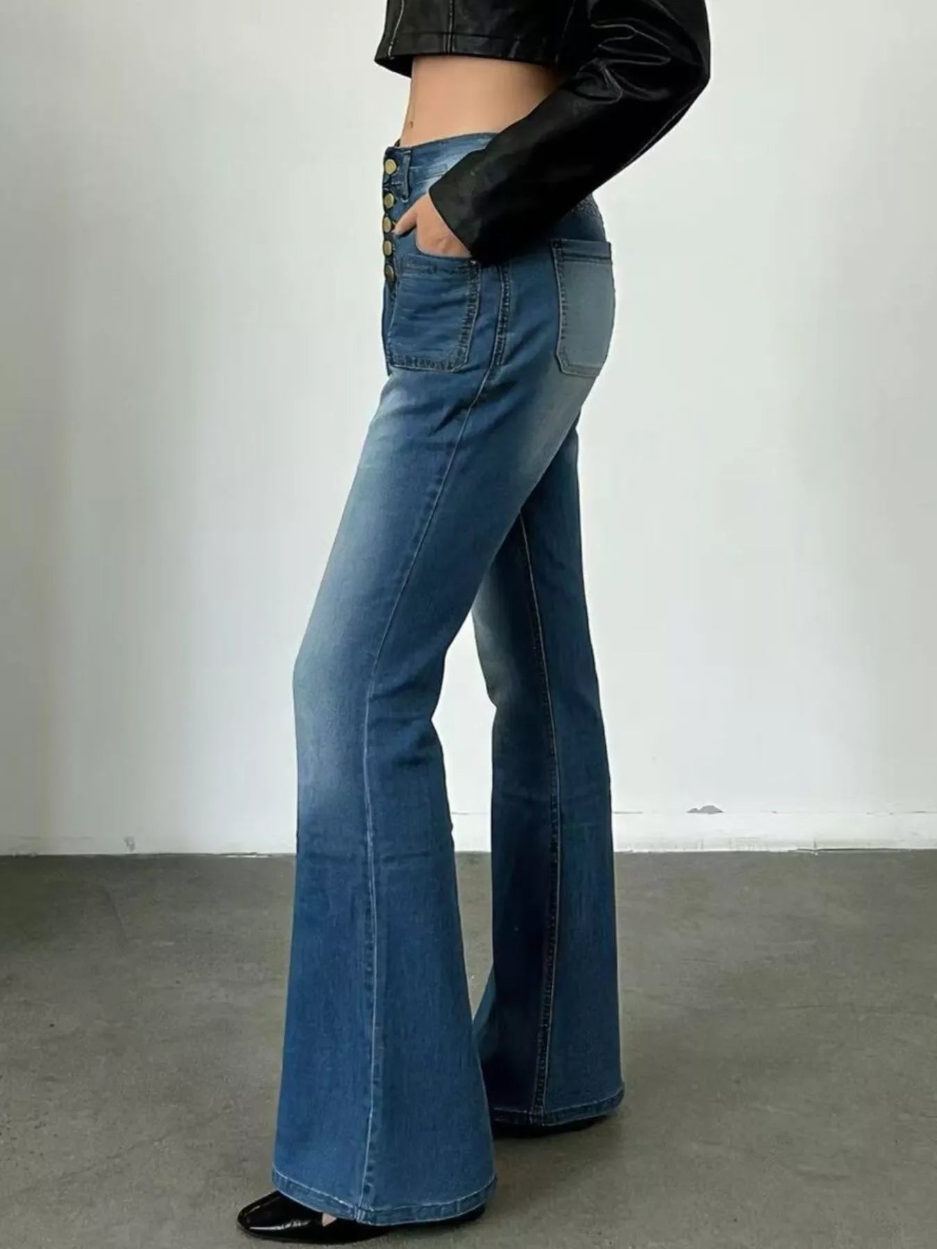 Full Size High-Waisted Button-Fly Flare Jeans Plus Size