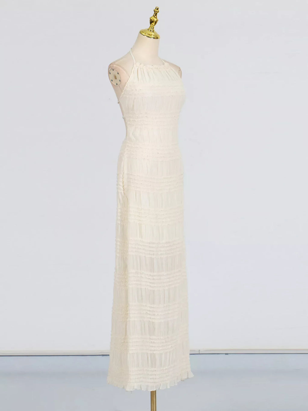 Ruched Halter Neck Maxi Dress