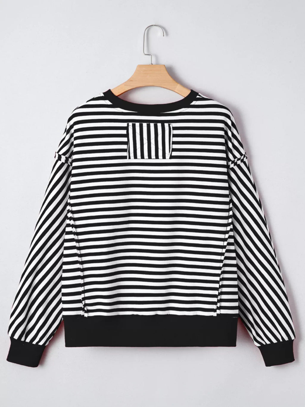 Stripe Exposed Seam Drop Shoulder Casual Pullover Top