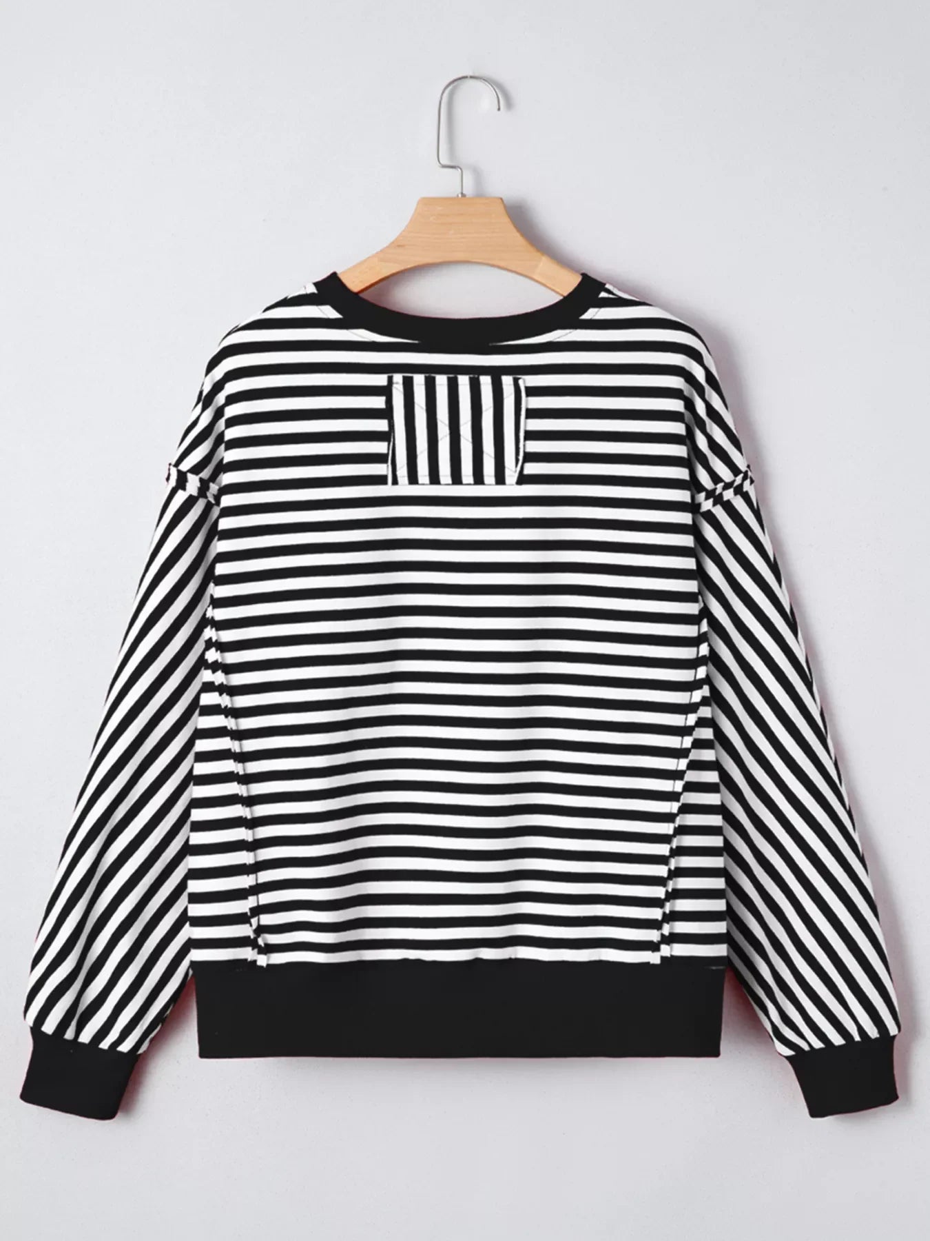Stripe Exposed Seam Drop Shoulder Casual Pullover Top