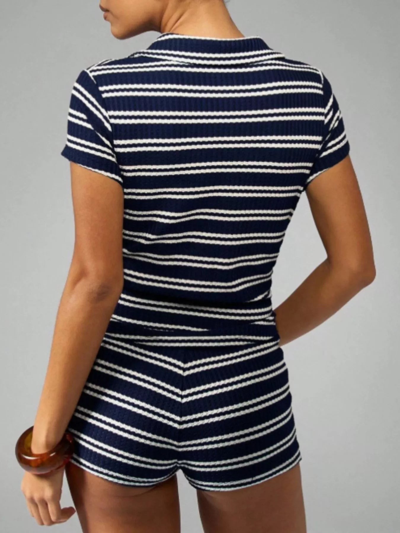 Striped Knit Short Sleeve Top & Shorts Set