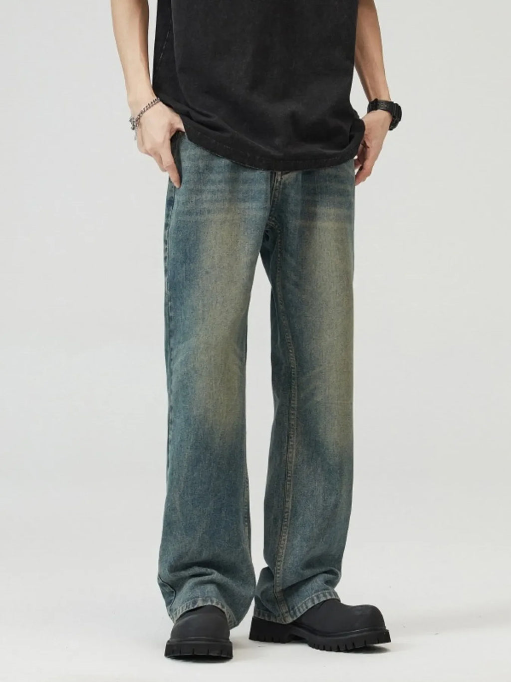 Men's Full Size Washed Straight Leg Jeans Plus Size