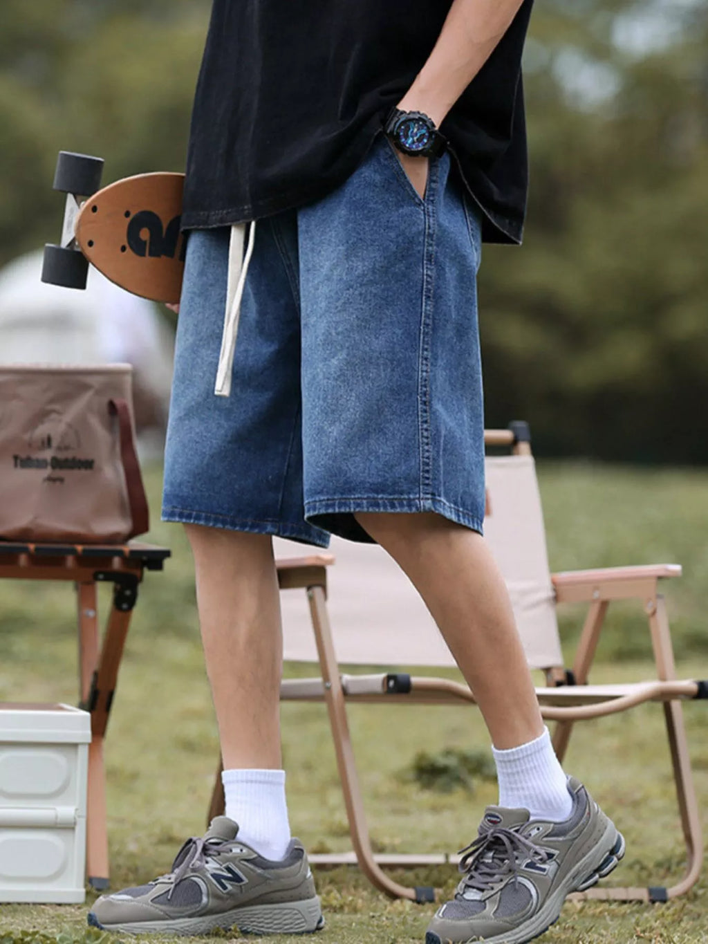 Men's Plus Size Loose Fit Denim Shorts with Drawstring