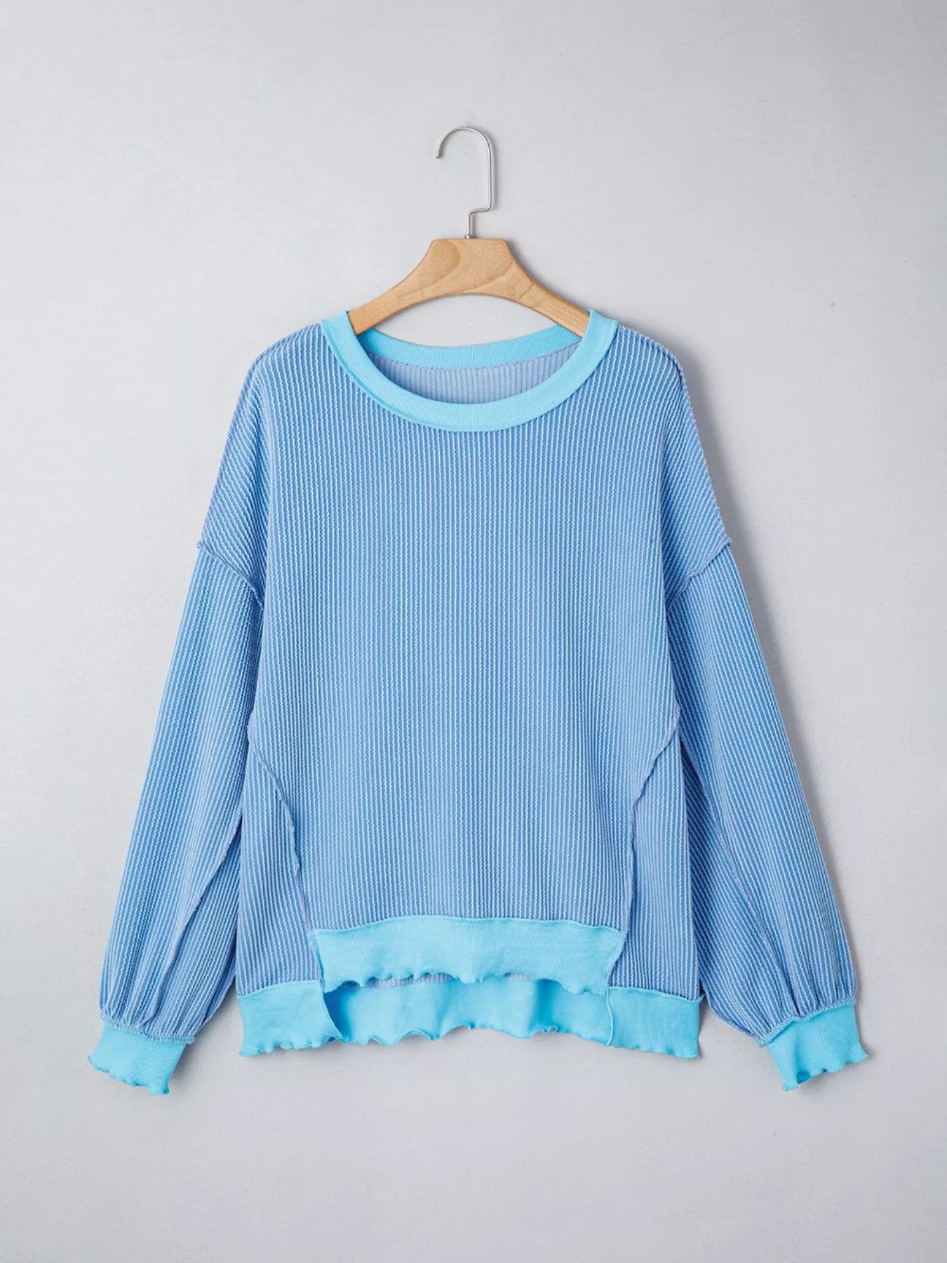Twisted Rib Uneven Hem Drop Shoulder Loose Knit Top