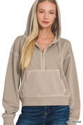 Zenana Fleece Pigment Dye Half Zip Kangaroo Pocket Hoodie