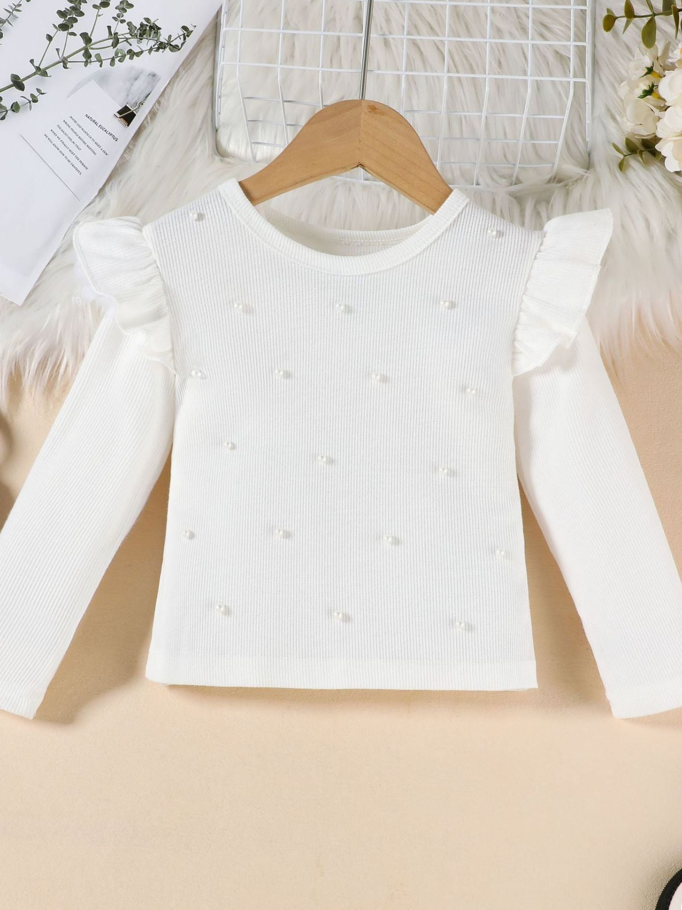 Children's Ruffle Trim Top & Faux Leather Pleated Skirt Set