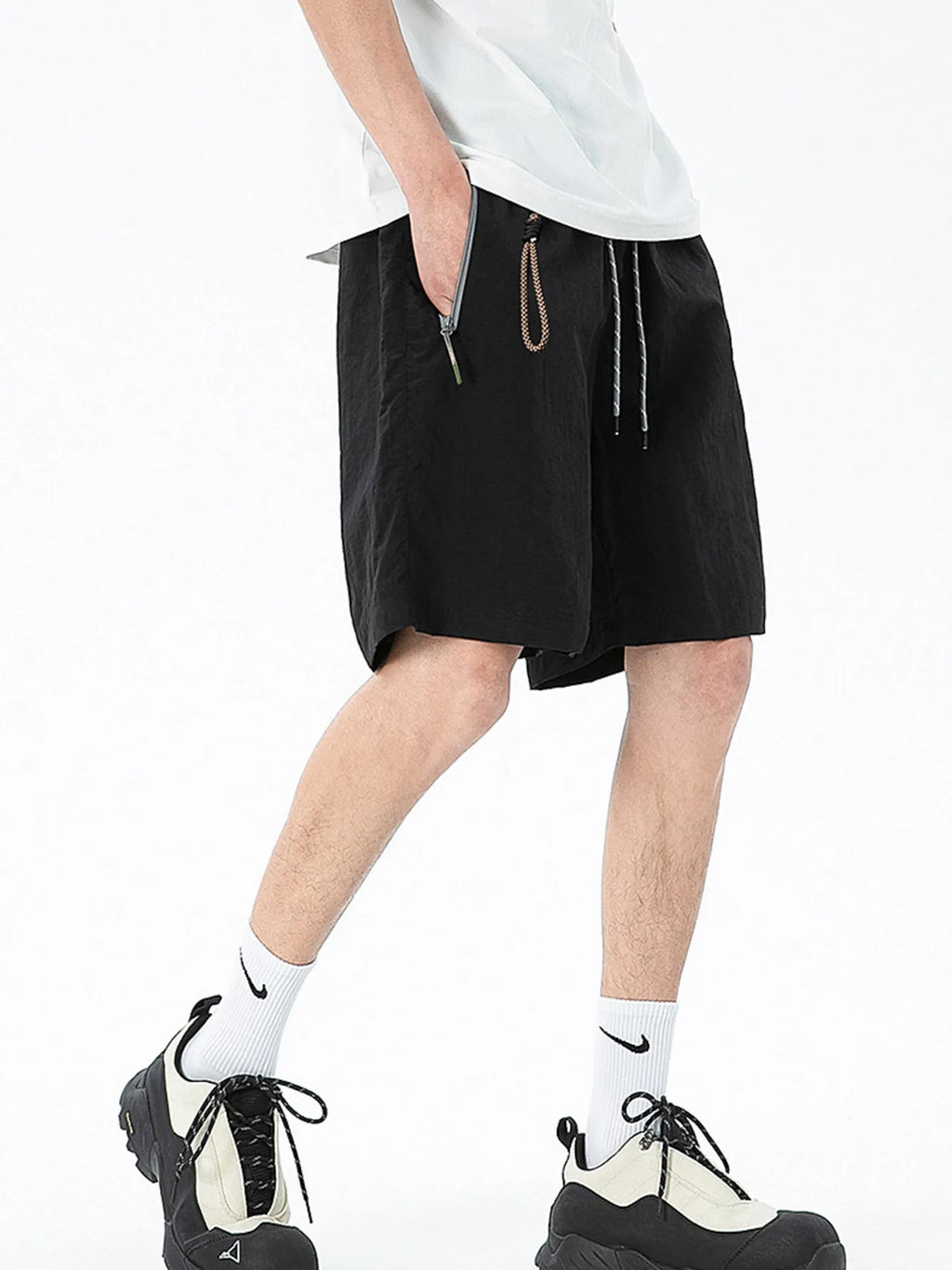 Men's Lightweight Drawstring Shorts with Zipper Pockets