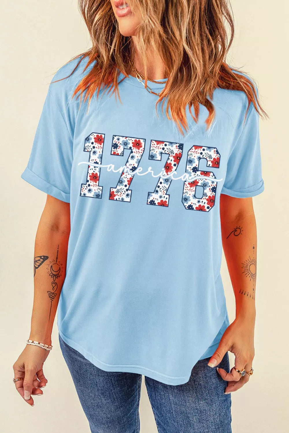 America 1776 Floral Print Relaxed T Shirt