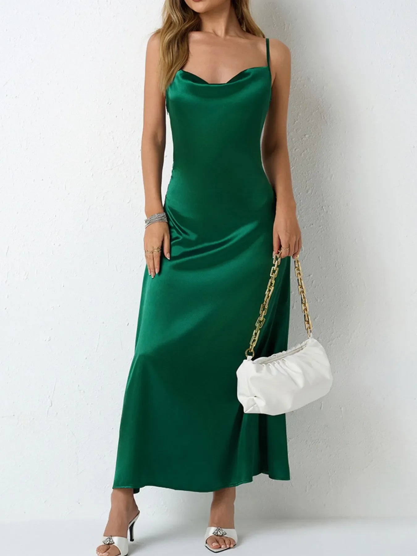 Satin Cowl Neck Cami Dress