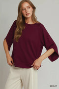 Umgee Round Hem Raglan Sleeve Top