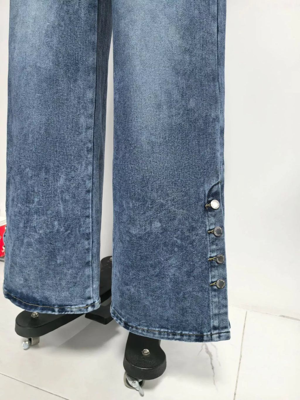 High Waist Button Decor Wide Leg Jeans