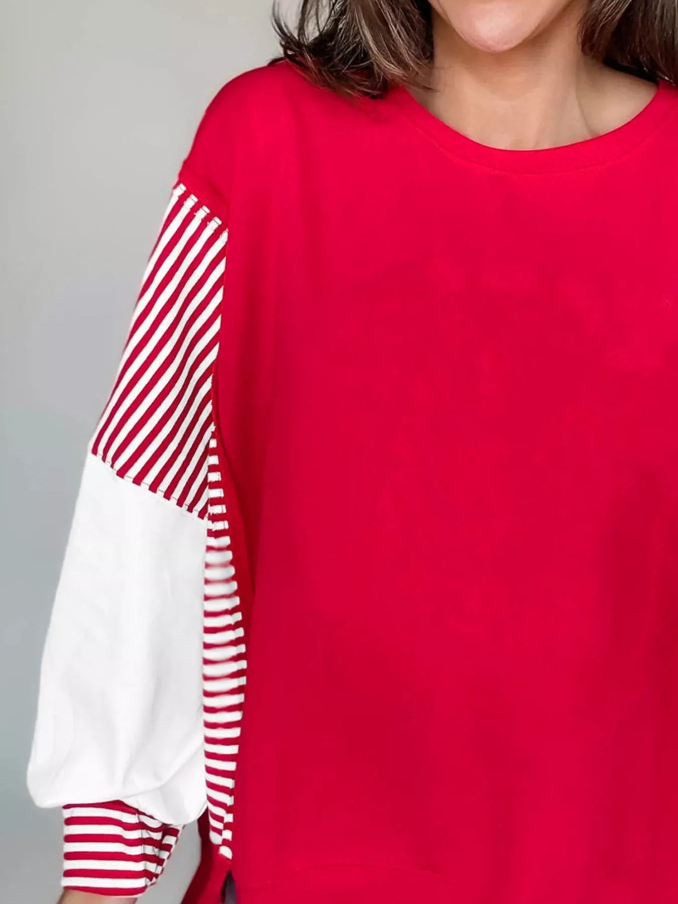 Striped Patchwork Sleeve Colorblock Sweatshirt