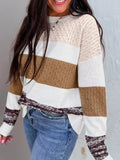 Mixed Texture Knit Striped Color Block Loose Sweater