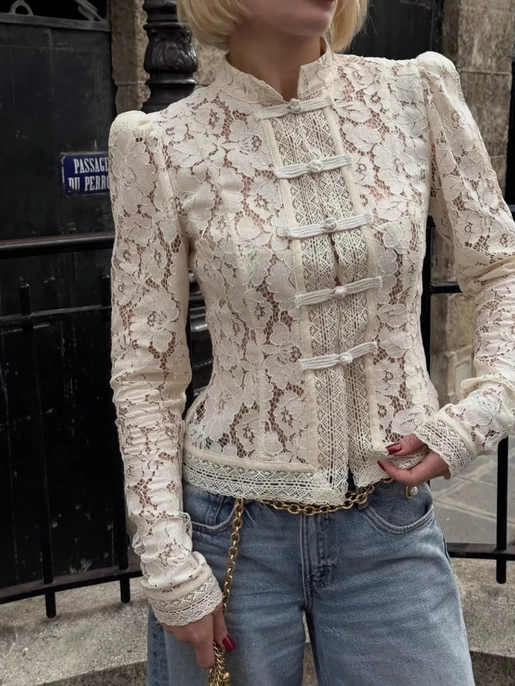 Lace Button-Up Shirt