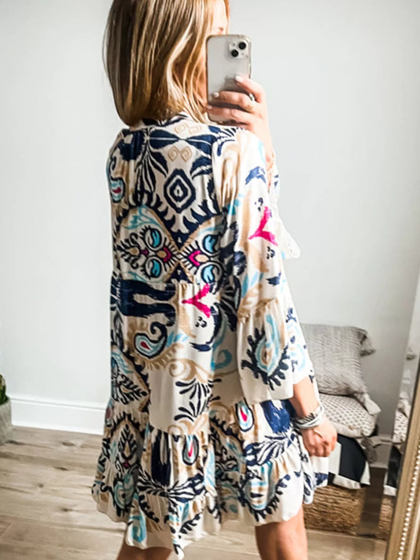 Bohemian Print Tiered Mini Dress