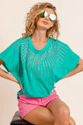 BiBi Rhinestone Beaded Short Sleeve Top