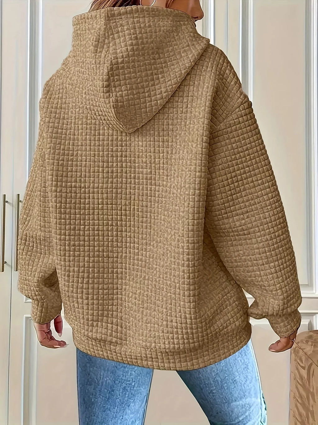Textured Knit Drawstring Hoodie
