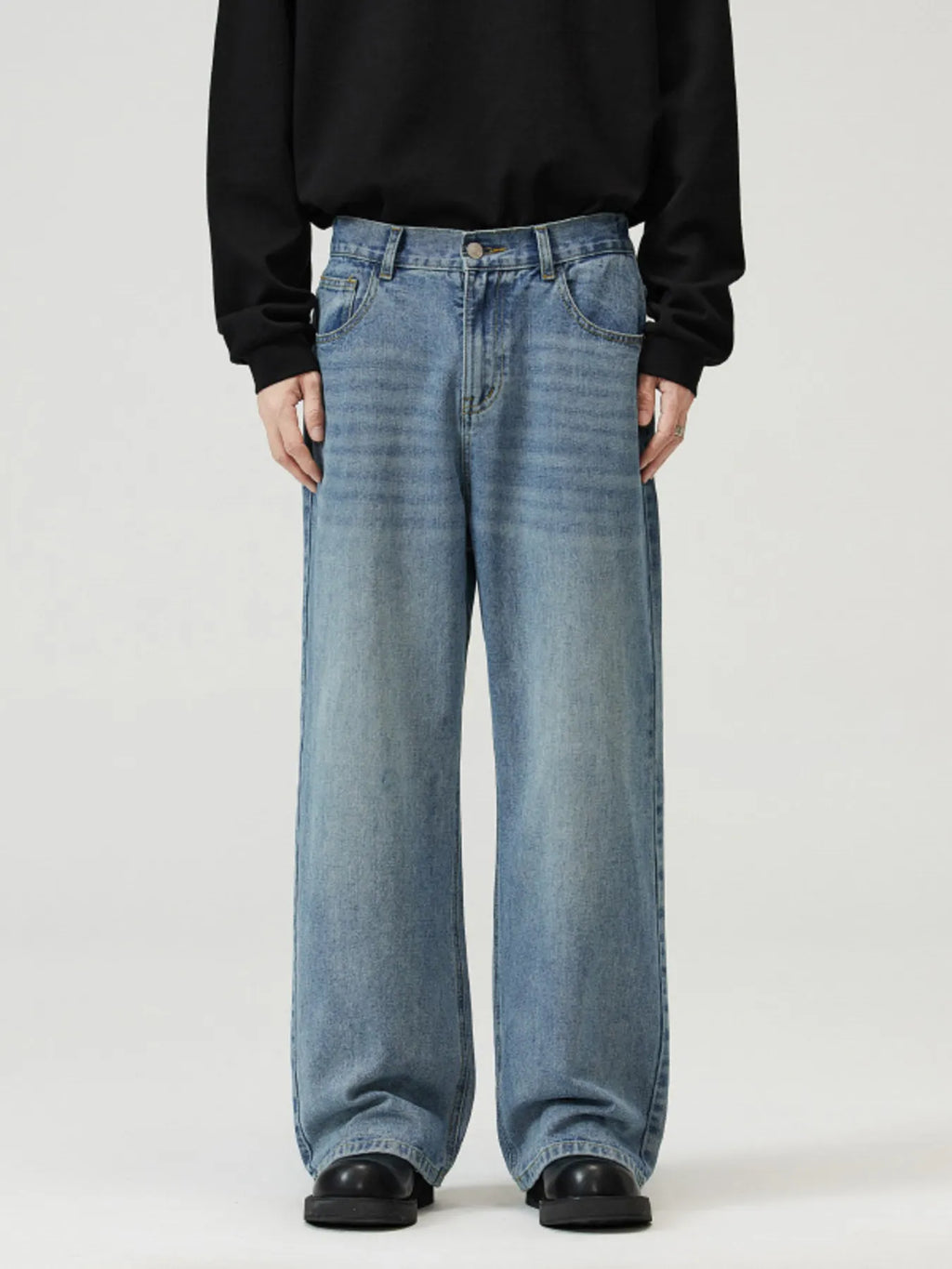 Men's Full Size Washed Straight Jeans Plus Size