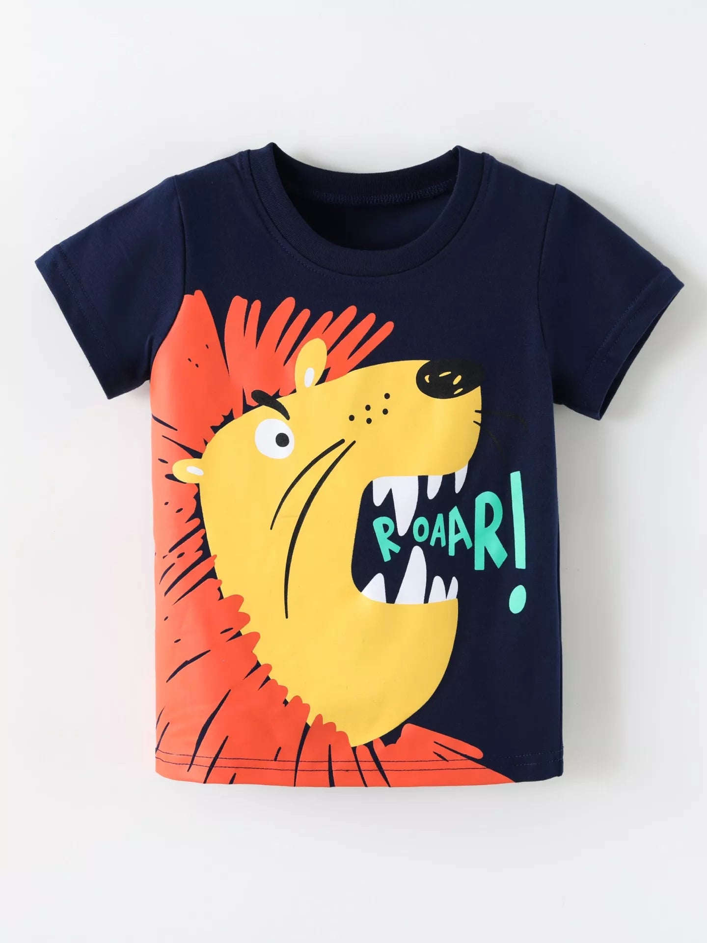 Children's Lion Graphic Round Neck T-Shirt