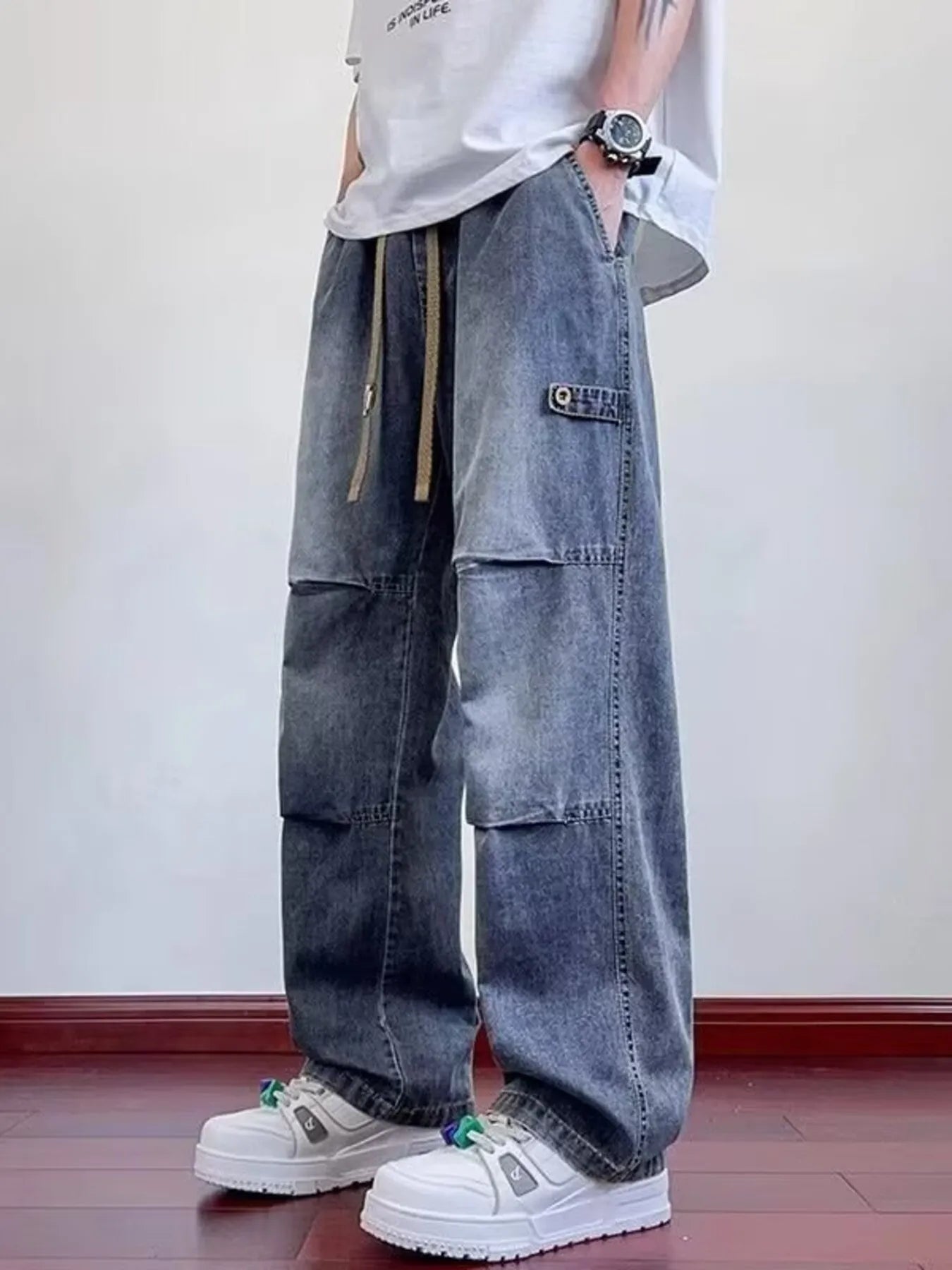 Men's Full Size Wash Wide Leg Jeans Plus Size