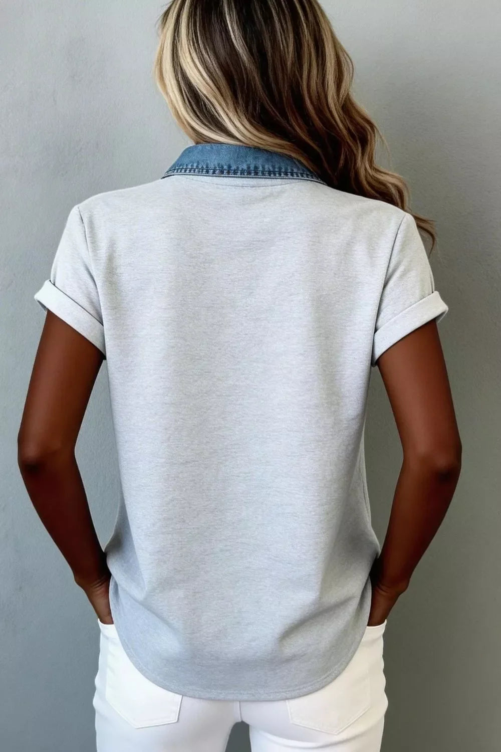 Denim Trim Button-Down Shirt