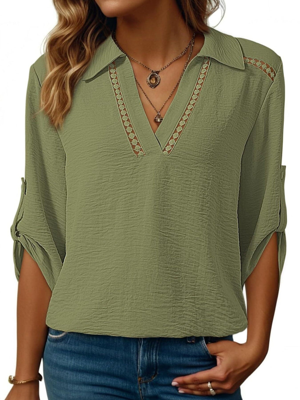Johnny Collar Texture Blouse