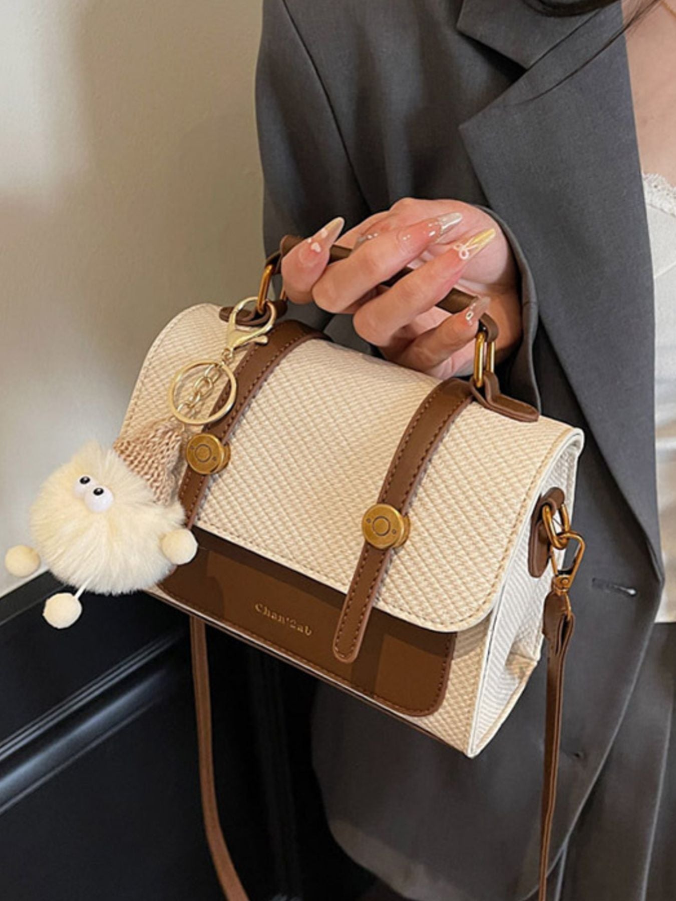 Vintage Style Flap Crossbody Bag with Charm