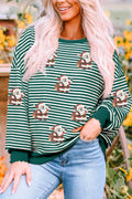 Striped Santa Round Neck Christmas Sweatshirt