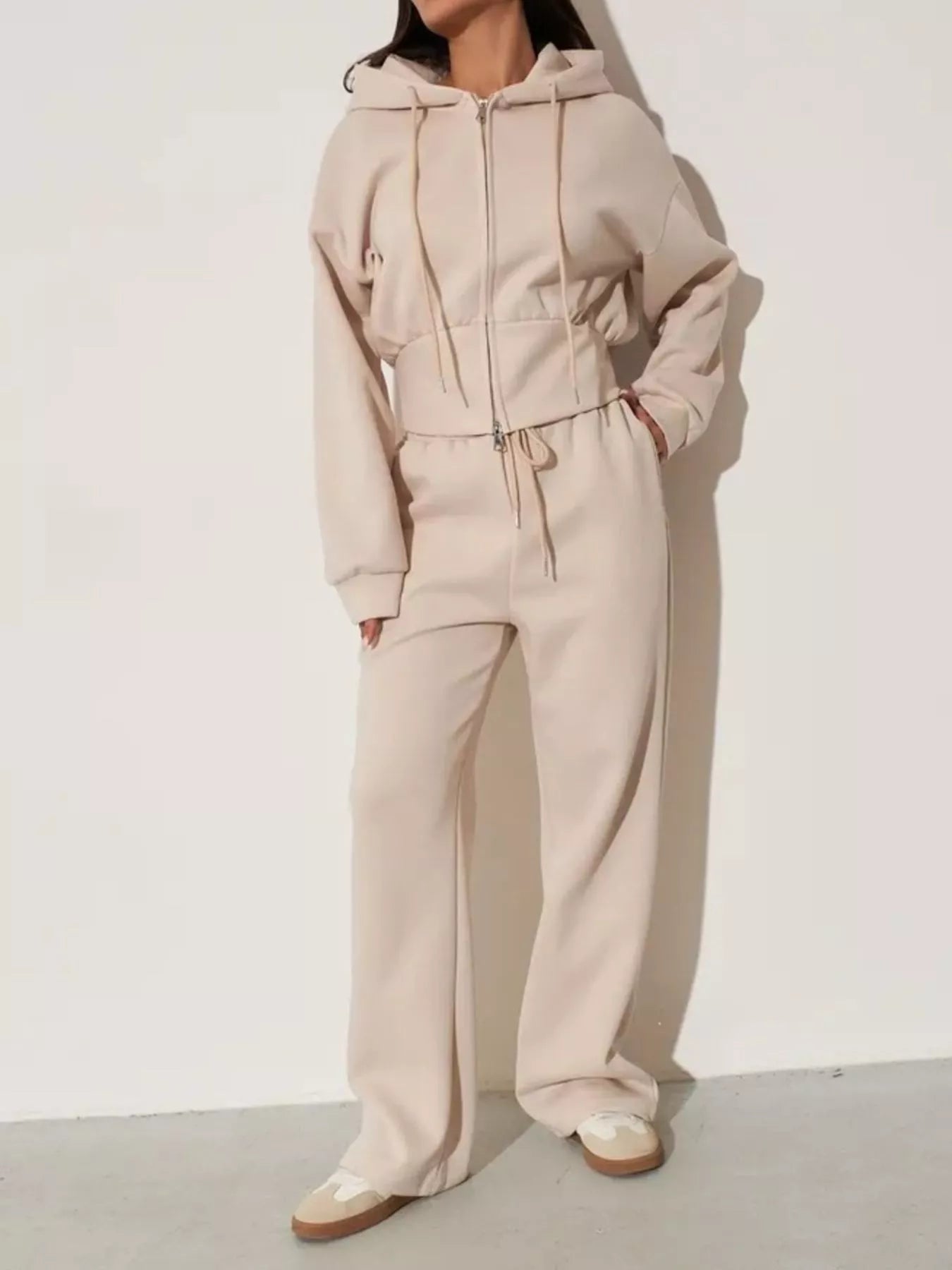 Zip-Up Hoodie and Wide-Leg Pants Set