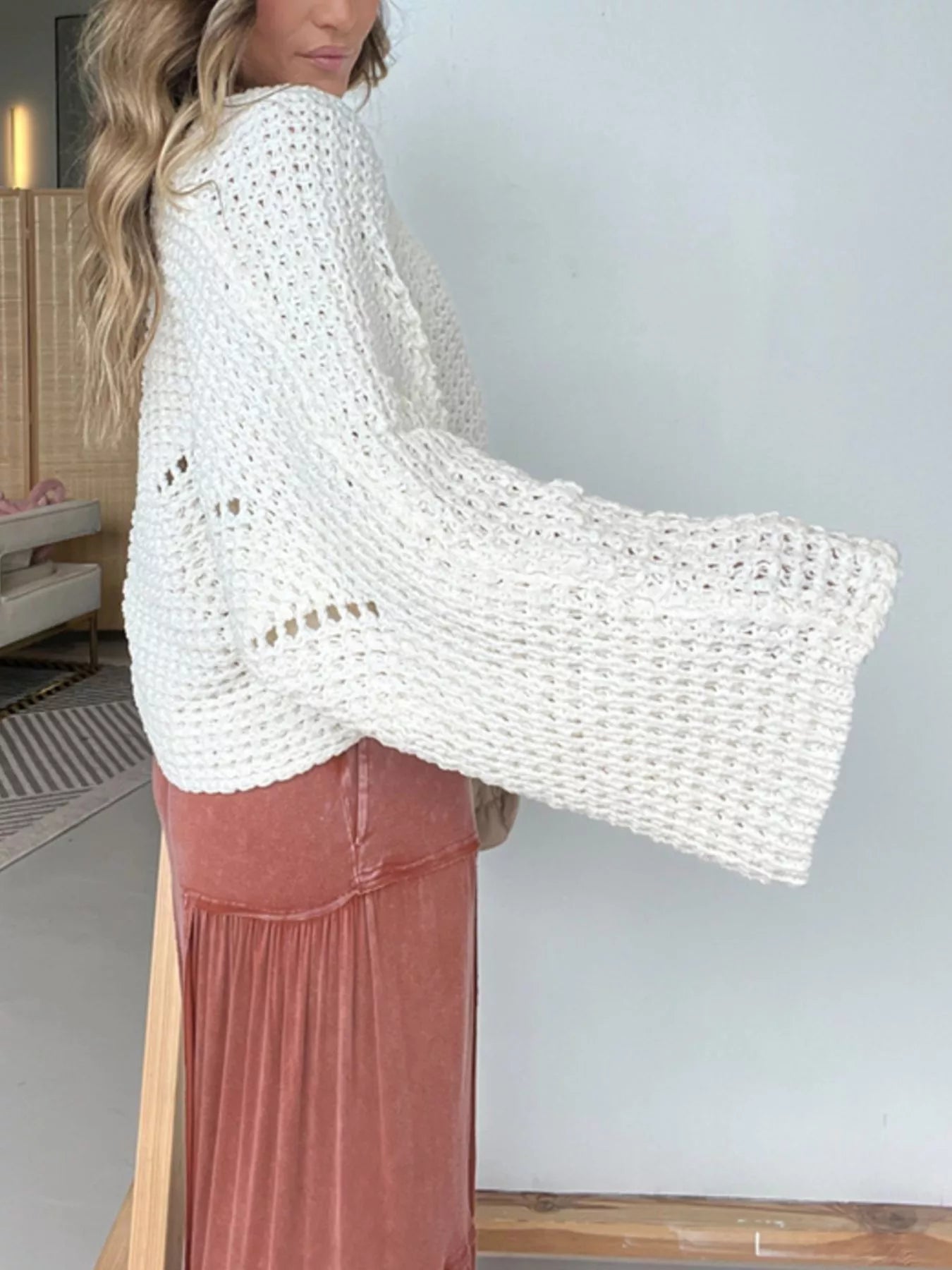 Openwork Batwing Sleeve Sweater