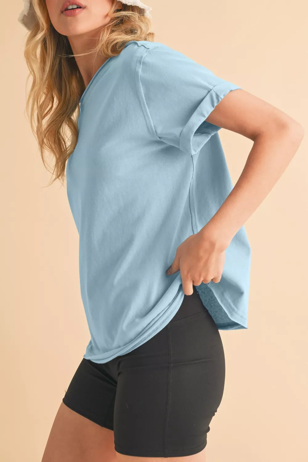 Solid Color Round Neck Casual T Shirt