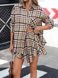 Plaid Button Up Shirt and Skirt Set